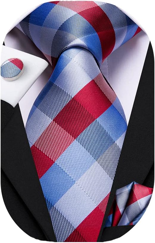 Dubulle Mens Paisley Striped Tie WOVEN Necktie for Men and Handkerchief Cufflinks Set Wedding Formal Business