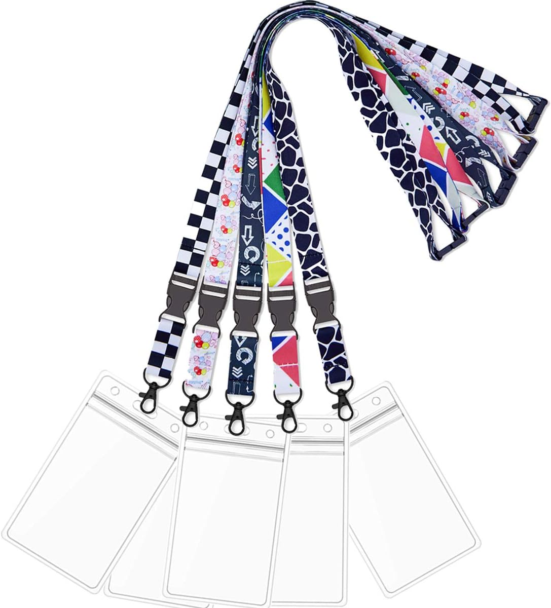 AMUU 5 Pack Adjustable Cruise Lanyards Quick Release with ID Badge Holder Vertical,Neck Office Breakaway Printing Lanyard,for Women Key Kids Ship Card