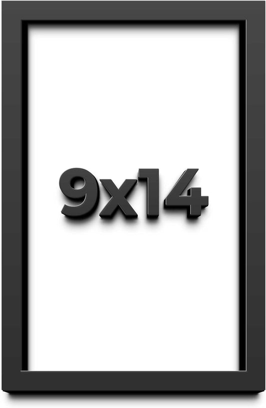 9x14 Shadow Box Black Solid Wood Display Frame with White Acid-Free Backing UV Acrylic & Hanging Hardware - with 3/4" Usable Depth