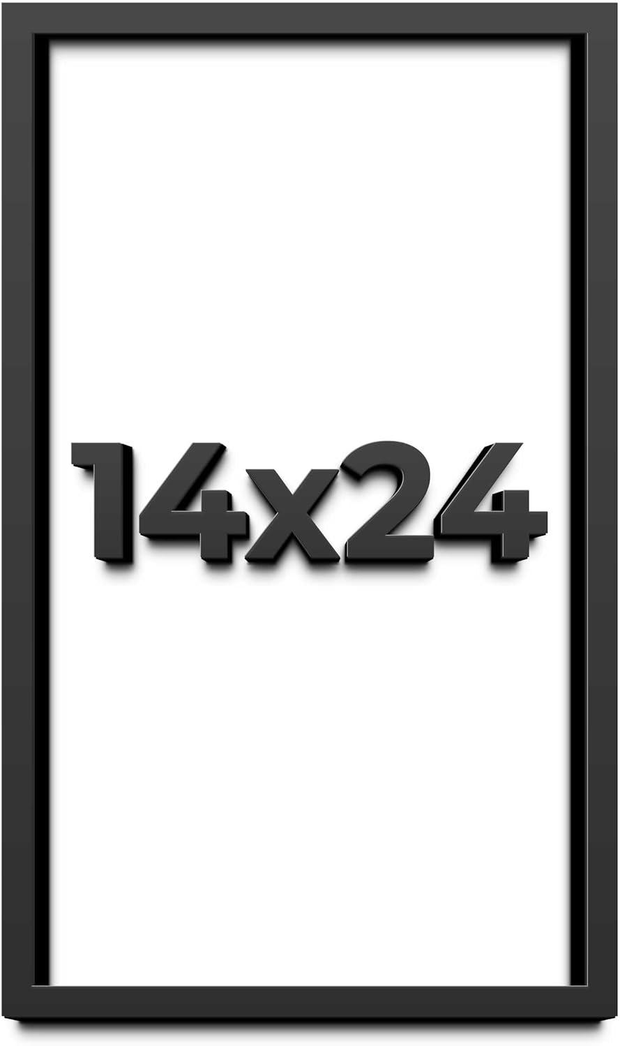 14x24 Shadow Box Black Solid Wood Display Frame with White Acid-Free Backing UV Acrylic & Hanging Hardware - with 3/4" Usable Depth