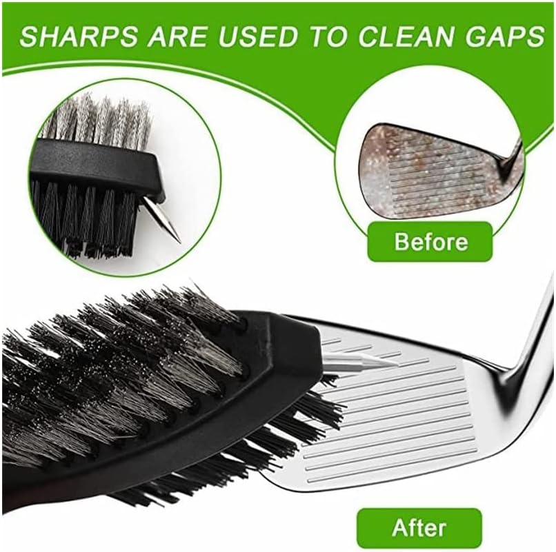 Golf Towels, Golf Towel and Brush Set, with Microfiber Waffle Design Golf Towel 16" X 24" with Hook and Loop Fastenerl and Retractable Zip-line Golf Club Brush (Black)