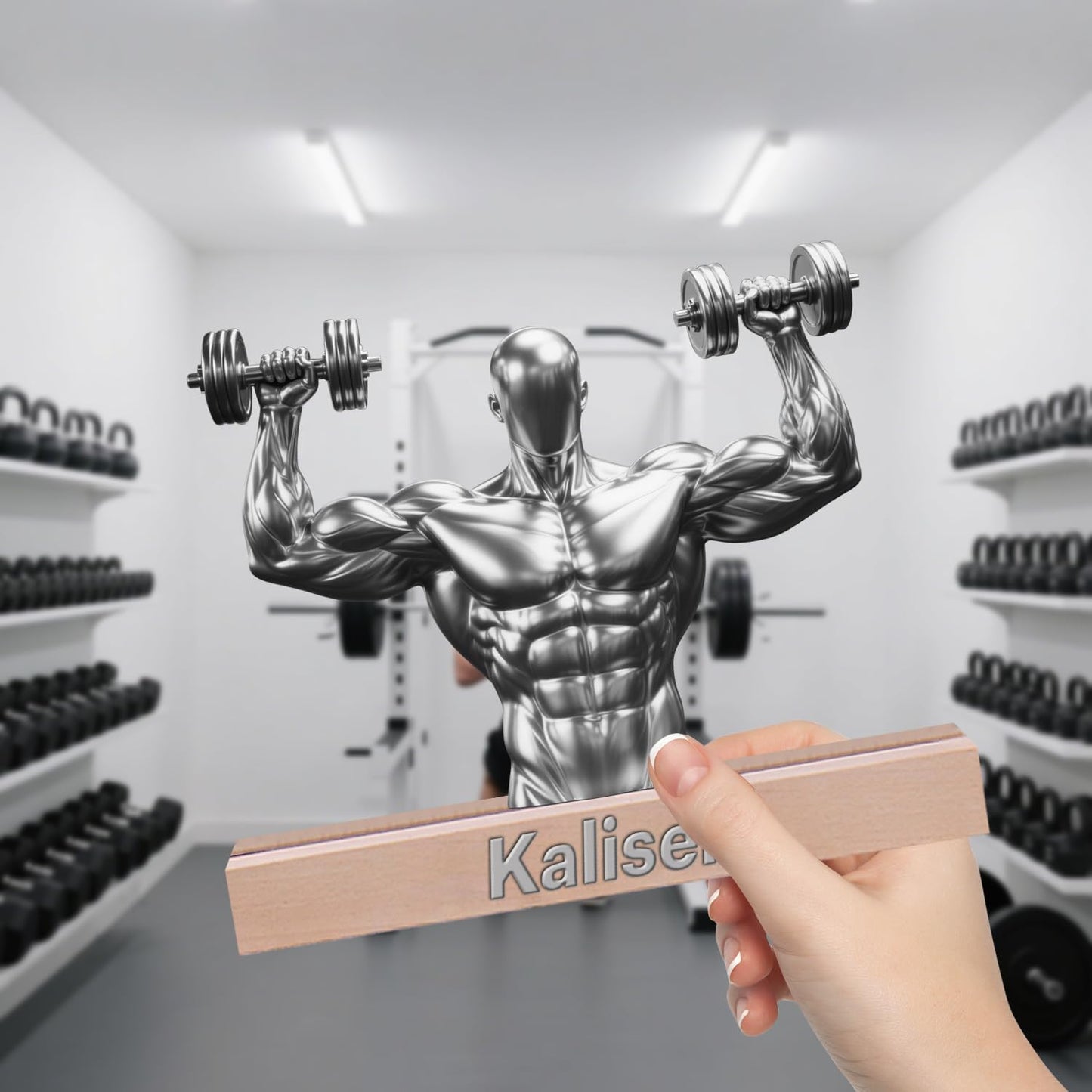 Personalized Fitness Muscle Man Ornaments for Bedroom Office Sport Room Custom Name Figurine Sign Plaque Fitness Dumbbells Athlete Acrylic Plaque Home Decor Gift for Men Women Sport Lover