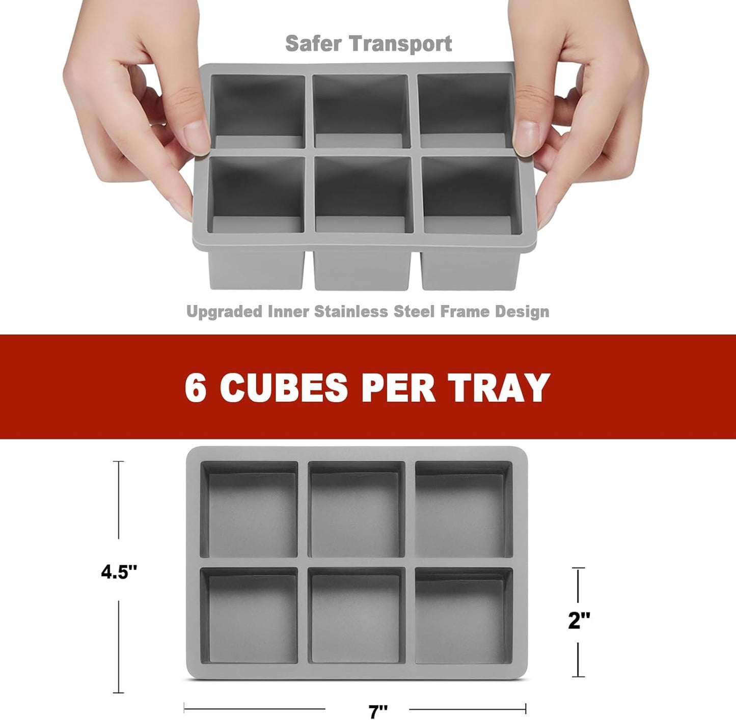 Nax Caki Ice Cube Trays 3 Pack, Large Size Silicone Ice Cube Molds for Whiskey Ice Cube Maker for Cocktail Old Fashioned Big Ice Cube Tray
