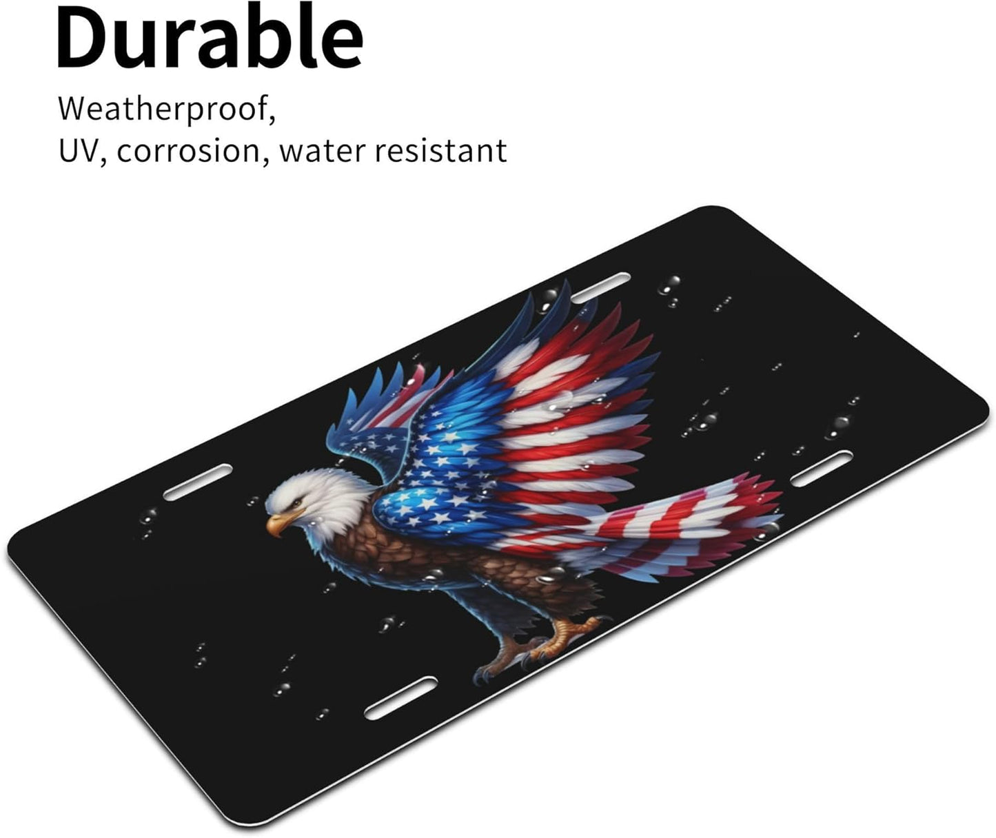 Front License Plate for Car Designs American Flag Eagle Black Stainless License Plate Cover Holder for Men Women Metal Aluminum Decorative Accessory Vanity Tag Standard 6 X 12 inch (4 Holes)