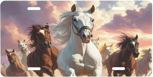 Front License Plate for Car Designs Running Animal Horse Cloud Stainless License Plate Cover Holder for Men Women Metal Aluminum Decorative Accessory Vanity Tag Standard 6 X 12 inch (4 Holes)