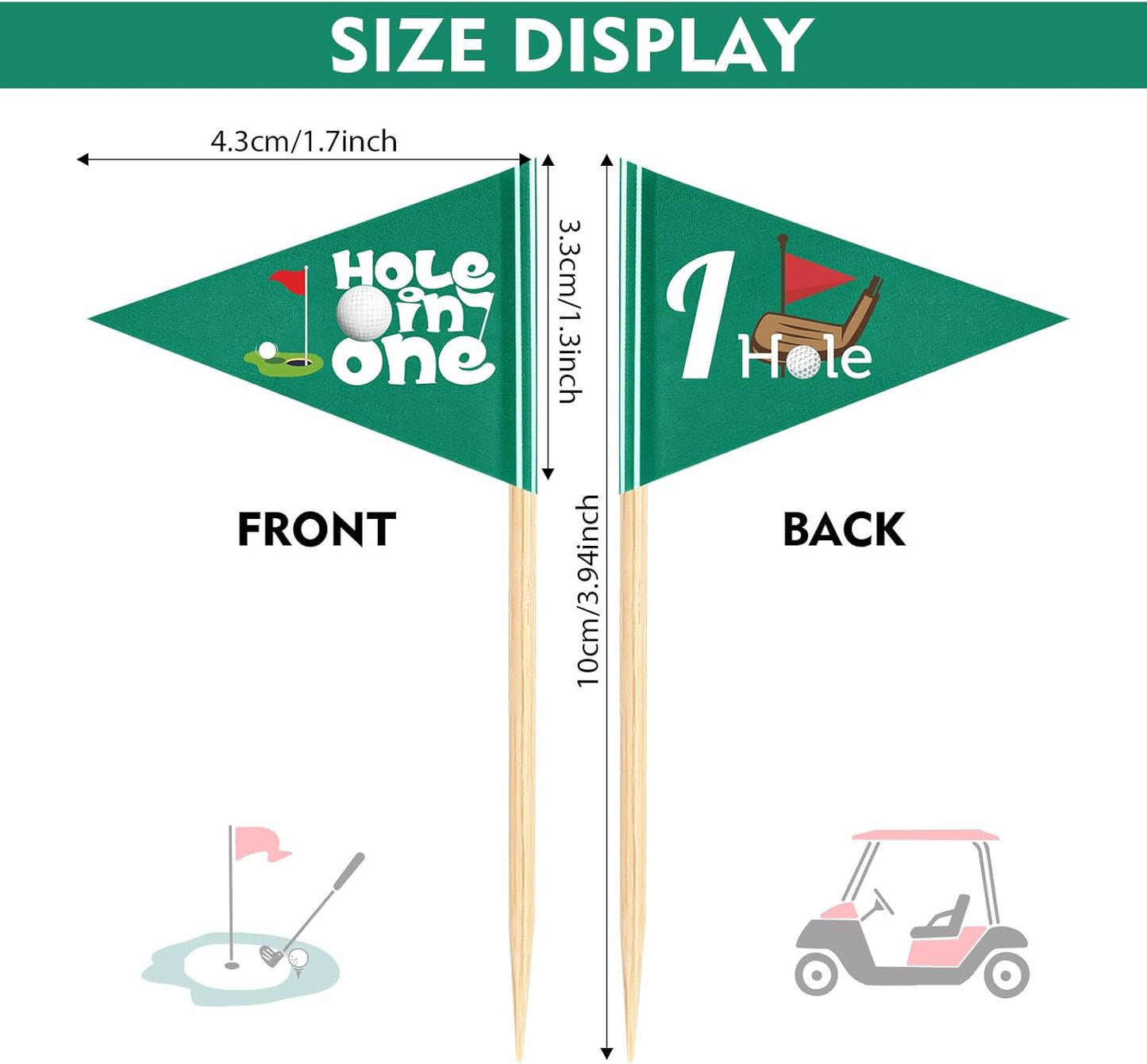 100 Pcs Golf Themed Toothpick Flags Hole in One Cupcake Toppers Birthday Decorations Green Mini Stick Cocktail Picks for Baby 1st Birthday Party Food Bar Decorations