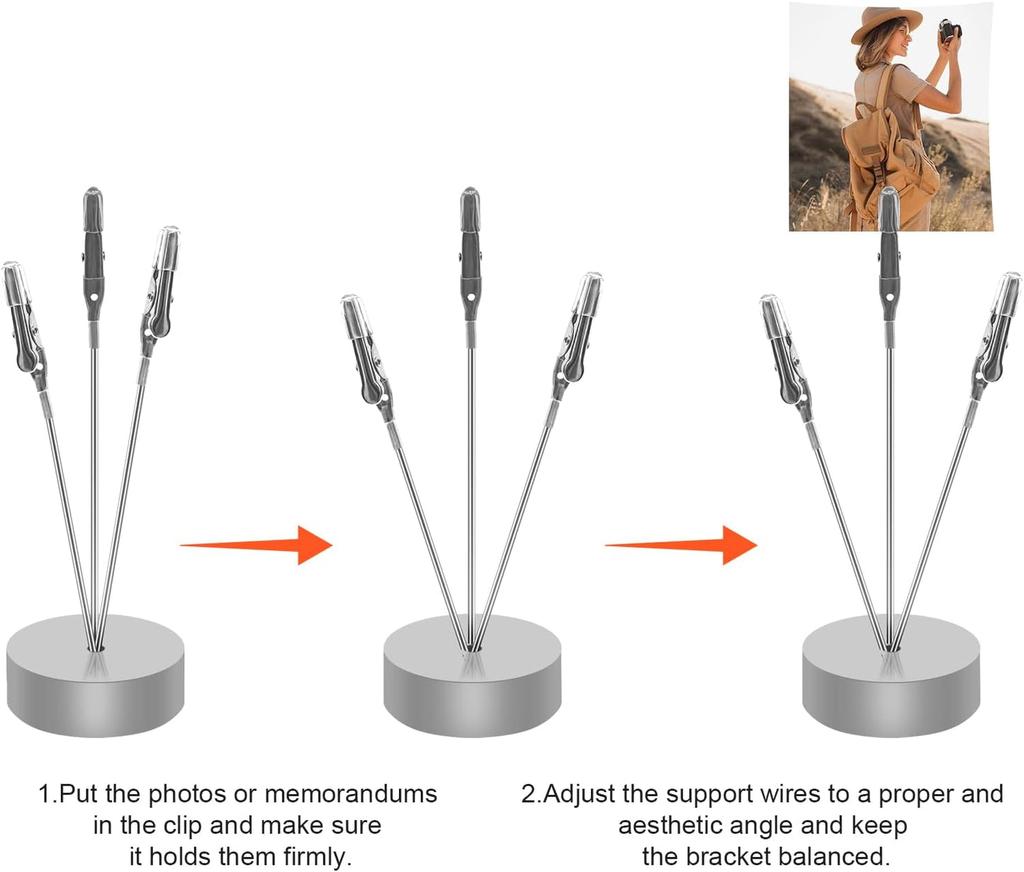 3 Pack Desktop Photo Tree Holder Clip Round Base, 3-Branch Gift Card Holder with Clips, Memo and Picture Display Clip Holder Stand for Wedding Party Photo Clip Holder Table Numbers Silver