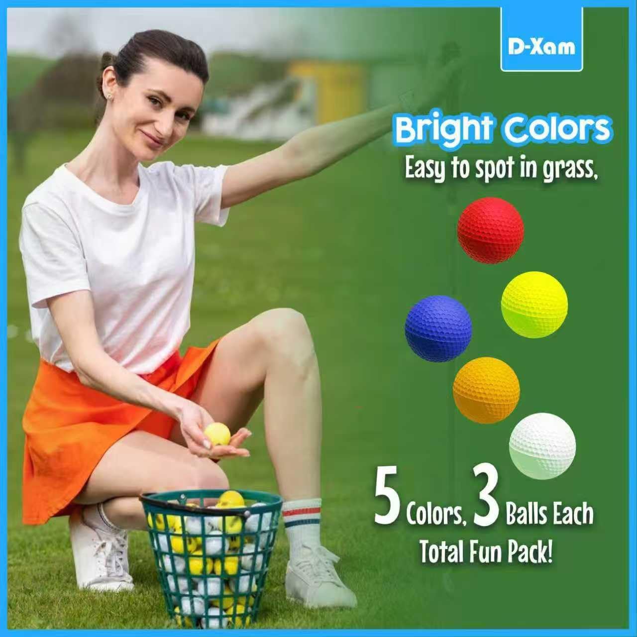 D-Xam Foam Golf Balls Bulk Practice Golf Ball Soft Multicolor, Yellow, White or Orange | Long Lasting & Realistic Feel | Limited Flight Use Indoors Outdoors Backyard Training