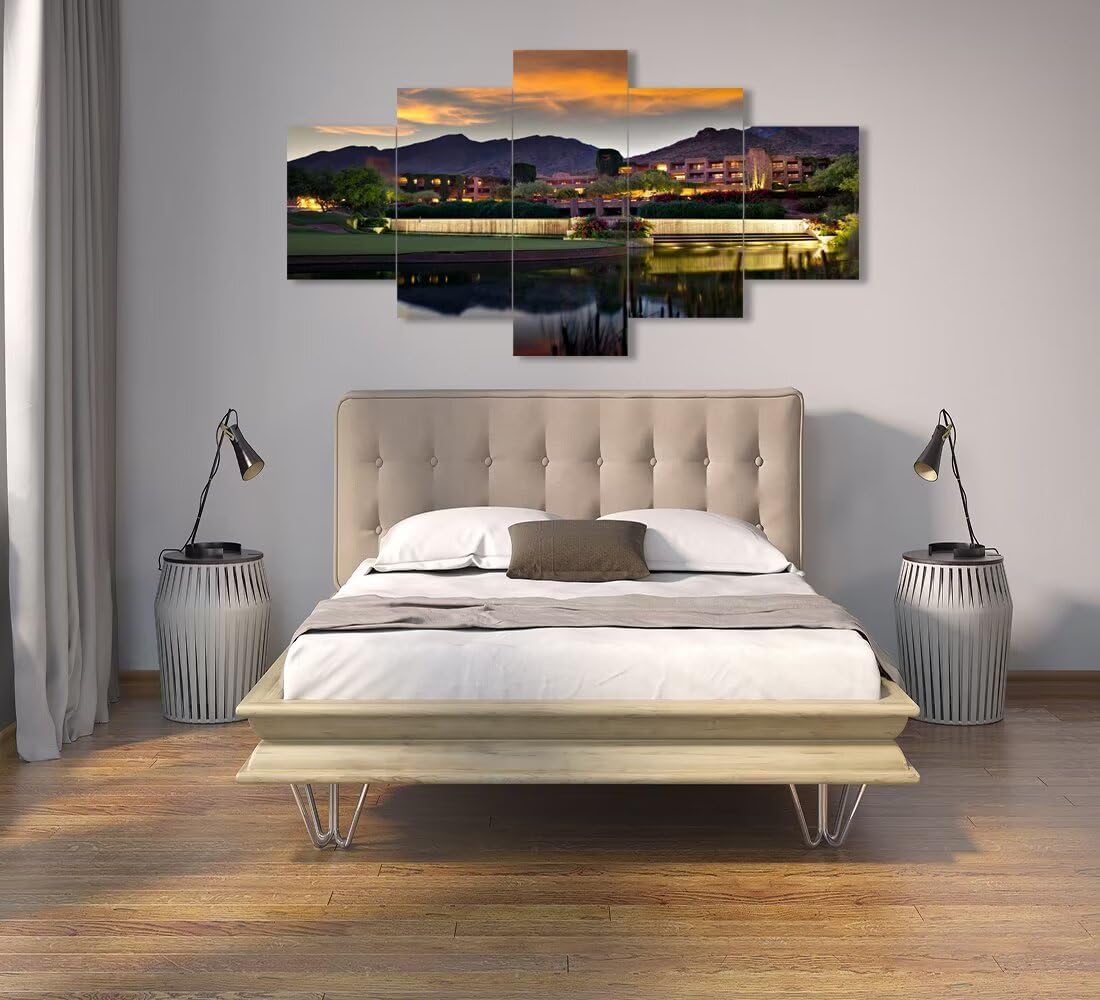 chenchenArt Foothill Mountains Golf Course Wall Art for Office Living Room Bedroom Home Decorations Golf Course Pictures Posters Canvas Prints Modern Artwork Framed Ready to Hang(50''W x 24''H)