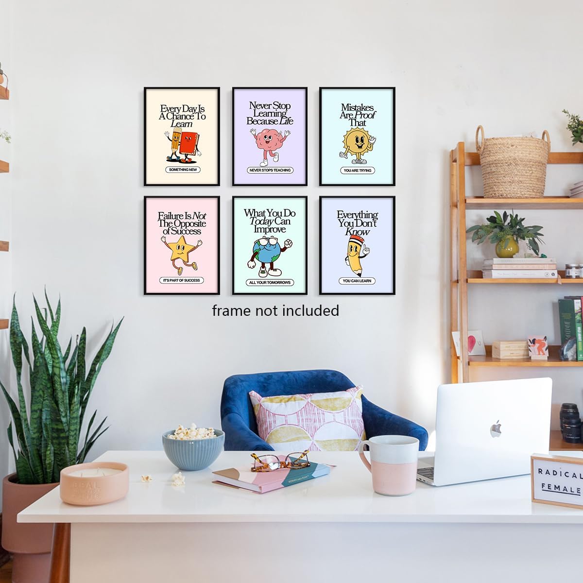 Set of 6 Colorful Growth Mindset Posters, Retro Inspirational Classroom Poster, Motivation Growth Mindset Wall Art for Classroom, Educational Poster for Teachers Bulletin Board 12x16in Unframed