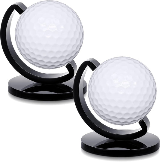 Wenqik 2 Pcs Globe Shaped Golf Ball Display Stand Tabletop Acrylic Ball Holder Single Hole Frame Case for Desk Bookshelf Bookcase Shelf Mantel Decor, Christmas Golf Gift for Dad, Grandfather (Black)