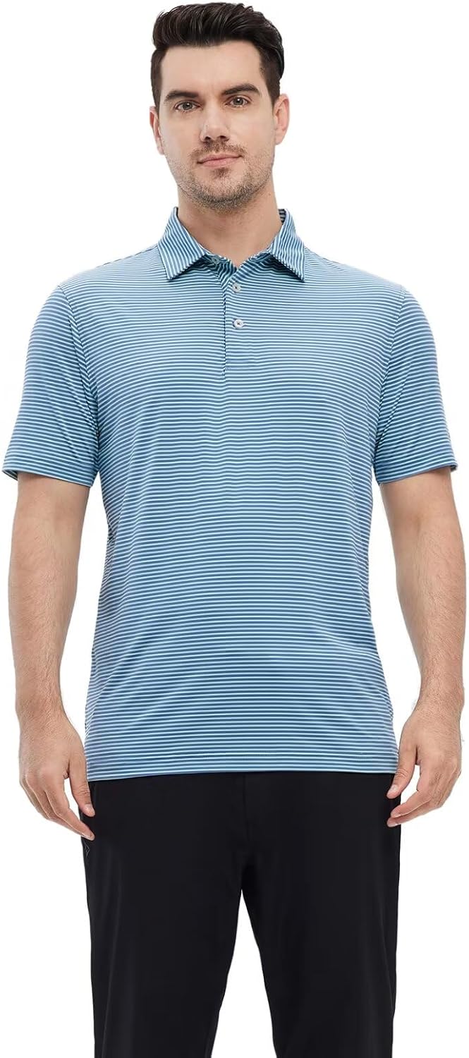 Golf Shirts for Men Dry Fit Short Sleeve Print Performance Moisture Wicking Polo Shirt