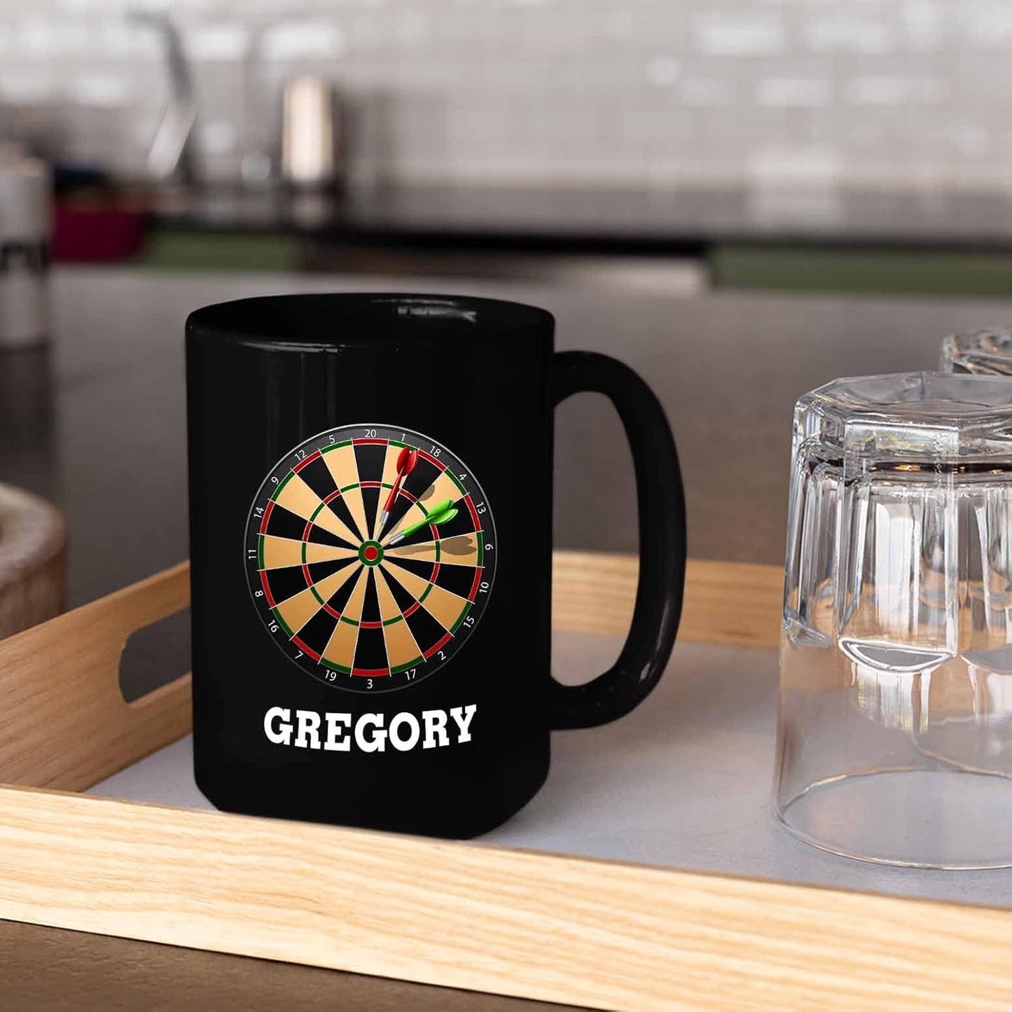 Personalized Choose Name Coffee Cup Gifts For Men Women, Dart Black Ceramic 11 Oz 15 Oz, Customized Dart Board Travel Mug