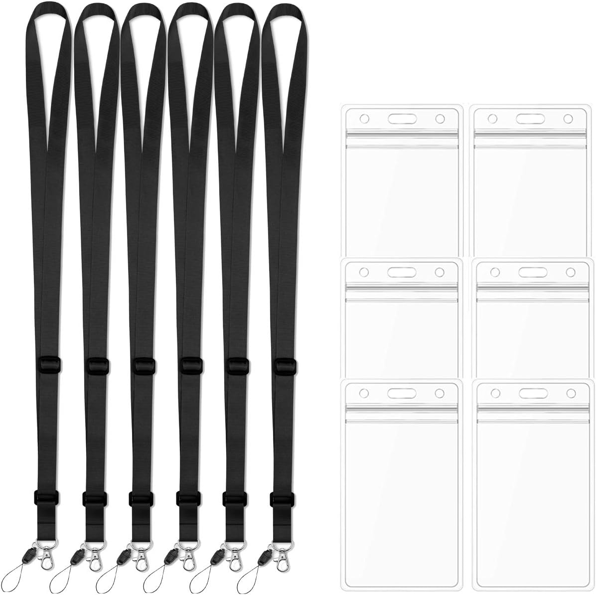 AMUU 6 Pack Black Lanyards Adjustable Extend Length with Vertical id Badge Holder for Women Keys Kids Men ID Card Holder Cruise Ship Waterproof Credit Card Name tag Holder