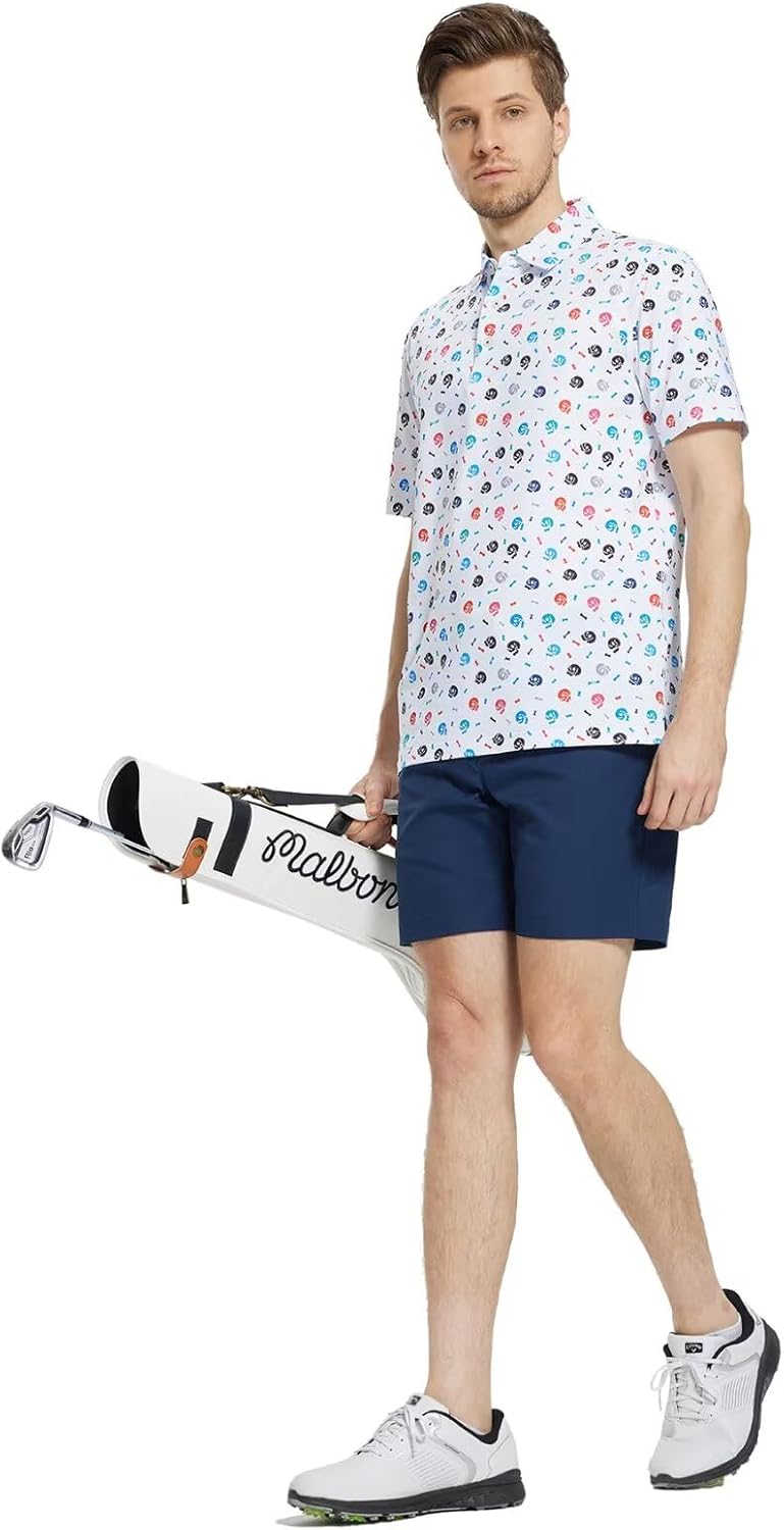 M MAELREG Mens Golf Shirt Short Sleeve Dry Fit Print Moisture Wicking Performance Patterns Collared Polo Shirt