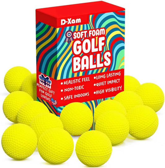D-Xam Foam Golf Balls Bulk Practice Golf Ball Soft Multicolor, Yellow, White or Orange | Long Lasting & Realistic Feel | Limited Flight Use Indoors Outdoors Backyard Training