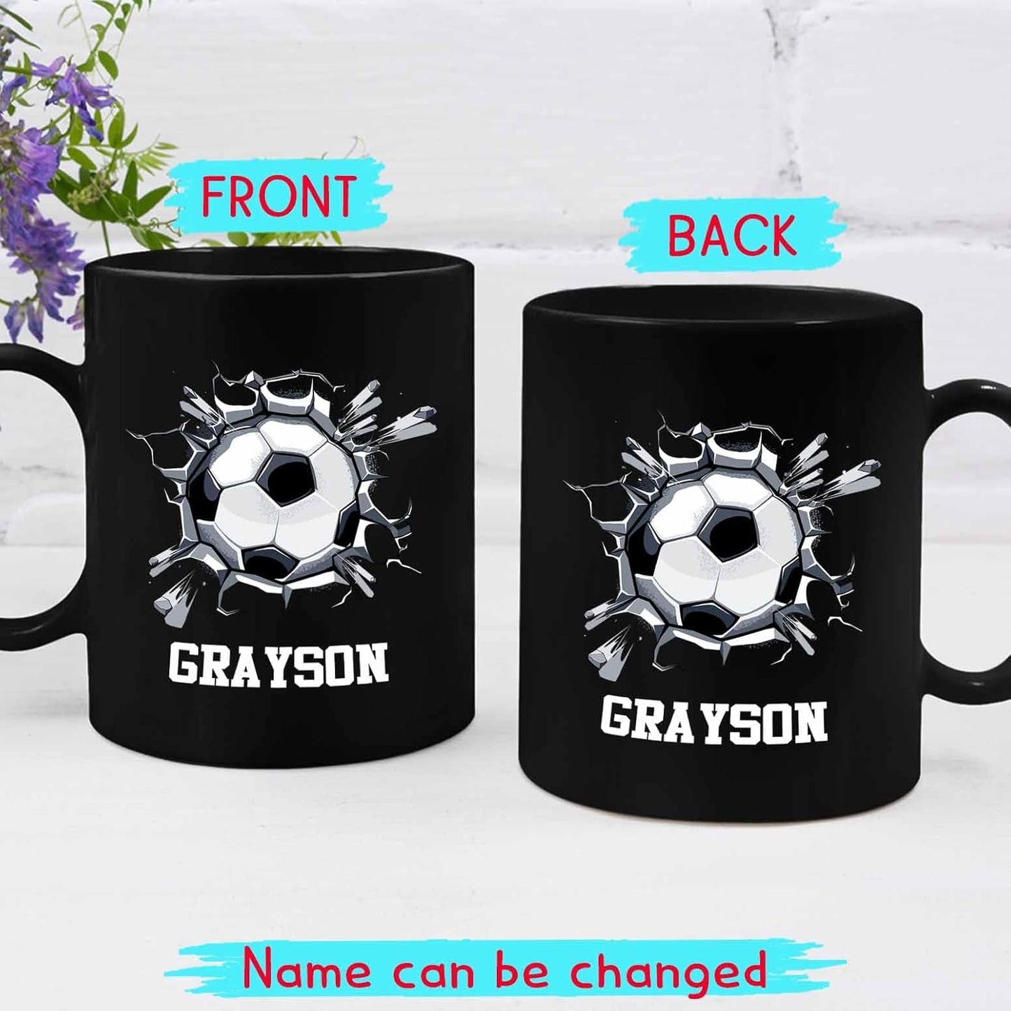 Personalized Choose Name Soccer Black Ceramic Mug Gifts For Soccer Ball Player Sport Lover, Customized Soccer Ball Coffee Mugs 11 Oz 15 Oz, Soccer Players Coffee Cup Gift For Men Women Soccer Lover