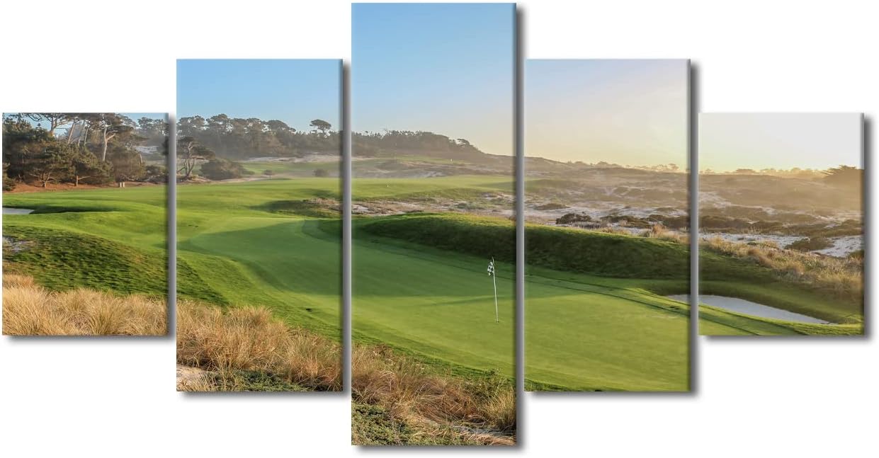 5 Pcs Spyglass Hill Golf Course Wall Art American California Golf Course Field Poster Wall Decor Canvas Prints Morden Home Decor Pictures for Living Room Bedroom Office Framed Ready to Hang-60 Wx32 H