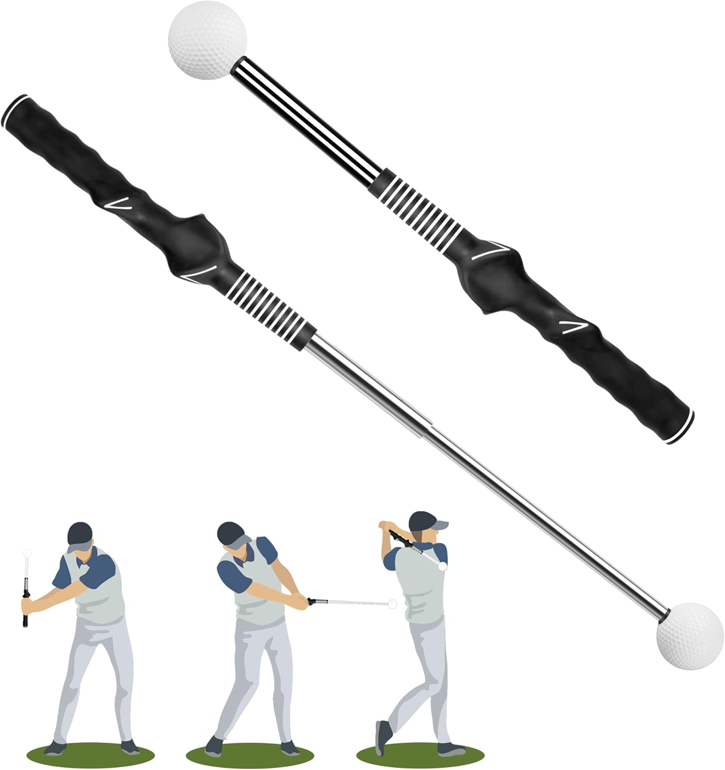 Retractable Golf Swing Training Aid:Golf Grip Trainer,Swing Trainer with Swing Sound Prompt,Feedback,for Beginners.Golf Accessories for Indoor Practice-Strength,Tempo Training.