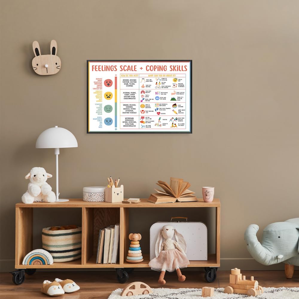 uoyien Feelings Chart For kids Mental Health Posters Help Students Understand Emotions Poster Calm Corner Special Education Classroom Decorations Preschool Classroom Supplies Metal Framed 12x16in