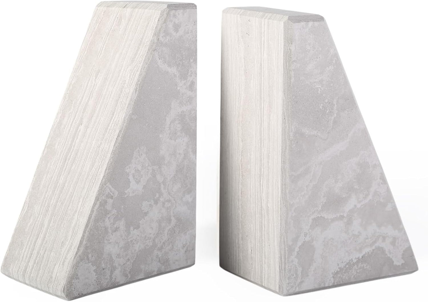 Marble Bookends for Heavy Books, Decorative Book Ends for Shelves, Durable and Heavy-Duty Bookends for Hardback Book & CDS, Off-White Unique Books Stopper & Holder, Set of 2