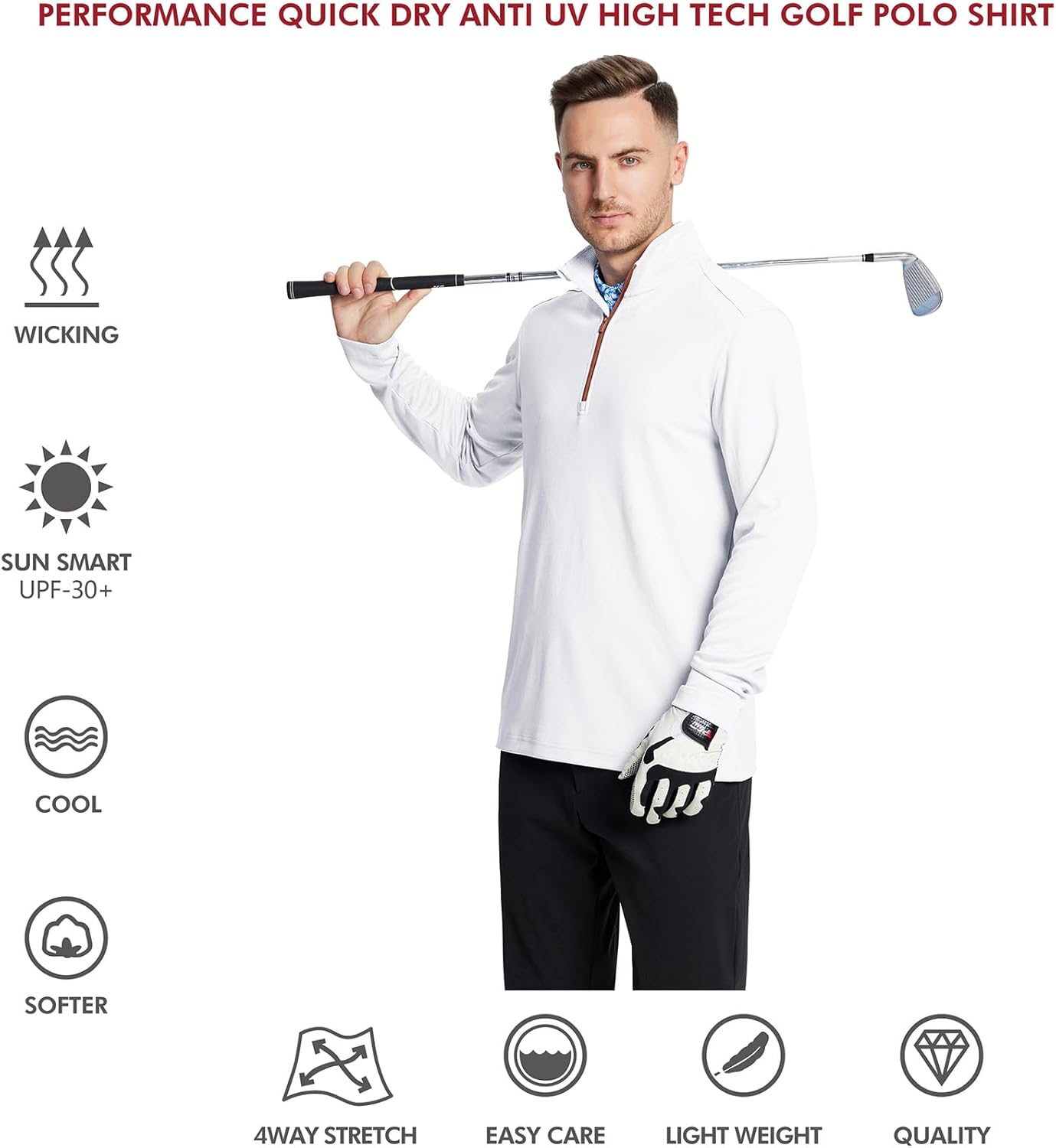 M MAELREG Quarter Zip Golf Pullover Men Dry Fit Long Sleeve Performance Wicking Mock Neck 1/4 Zip Pullover Mens Sweatshirt