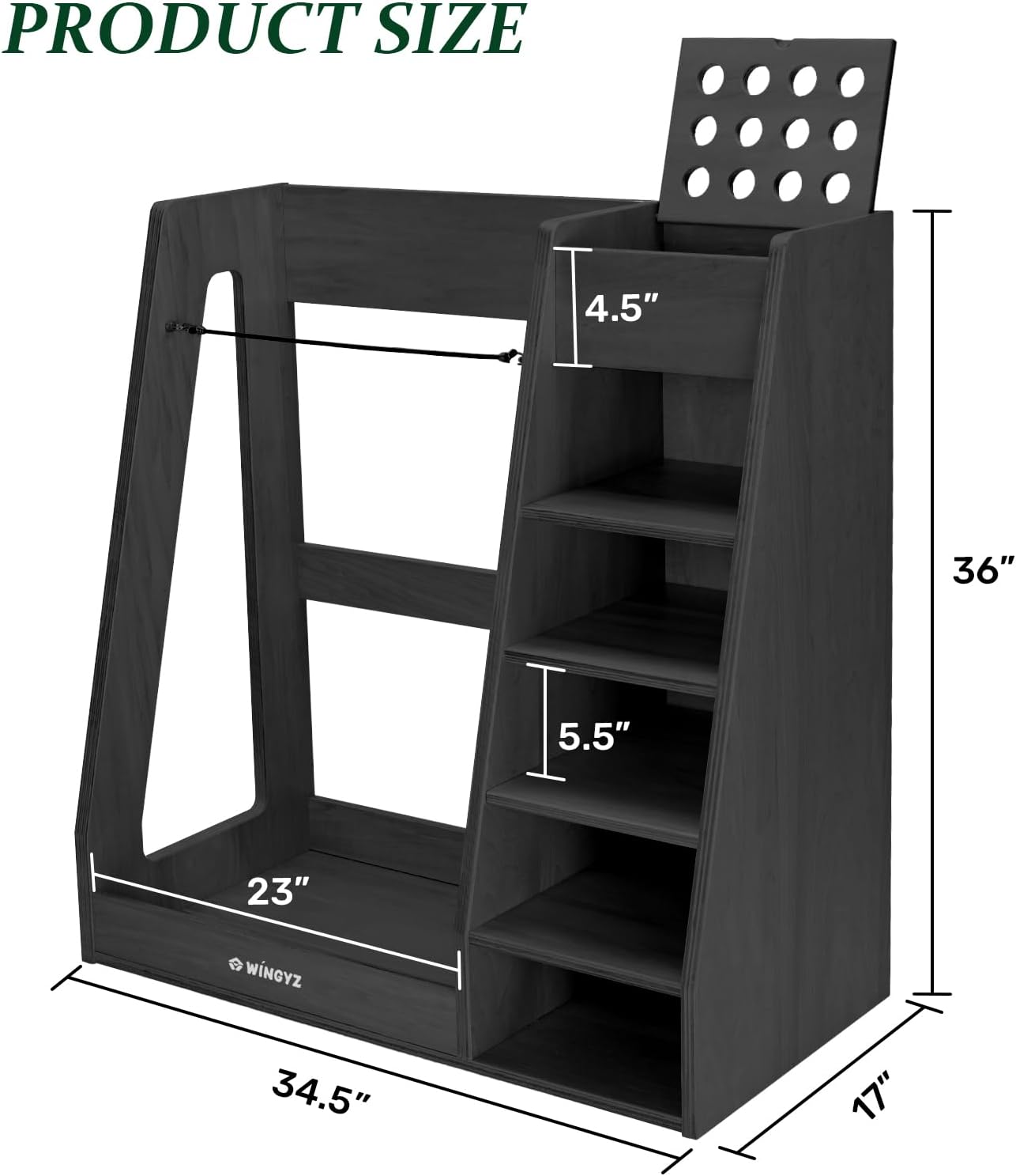 wingyz Wooden Golf Storage Organizer for Garage Fits 2 Bags for Any Level Golfer Great Gift, Golf Bag Rack Club Holder with 12-Ball Display Rack and 5 Shelves for Equipment Accessories