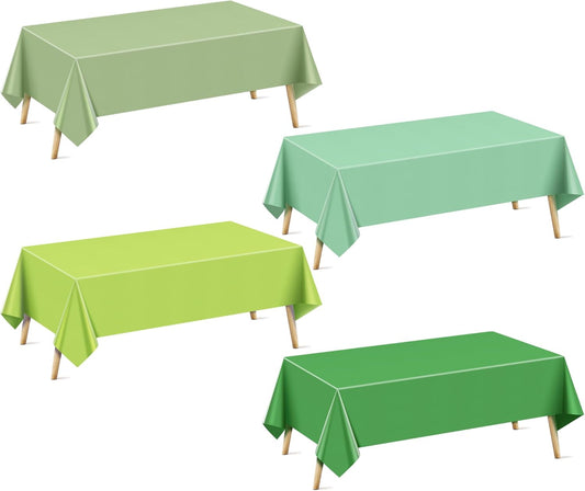 4 Pieces Light Green Series Rectangle Tablecloth, 54x72" Solid Color Waterproof & Spillproof Disposable Plastic Table Cover, Durable Party Tablecloth for Dining, Buffet, Picnic, Outdoor Events