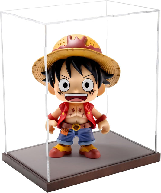 Clear Acrylic Display Box for Figure Collectibles Display Case Organizing Toys Case with Solid Built-in Wooden Base(11.8x7.9x13.8 inch; 30x20x35 cm)