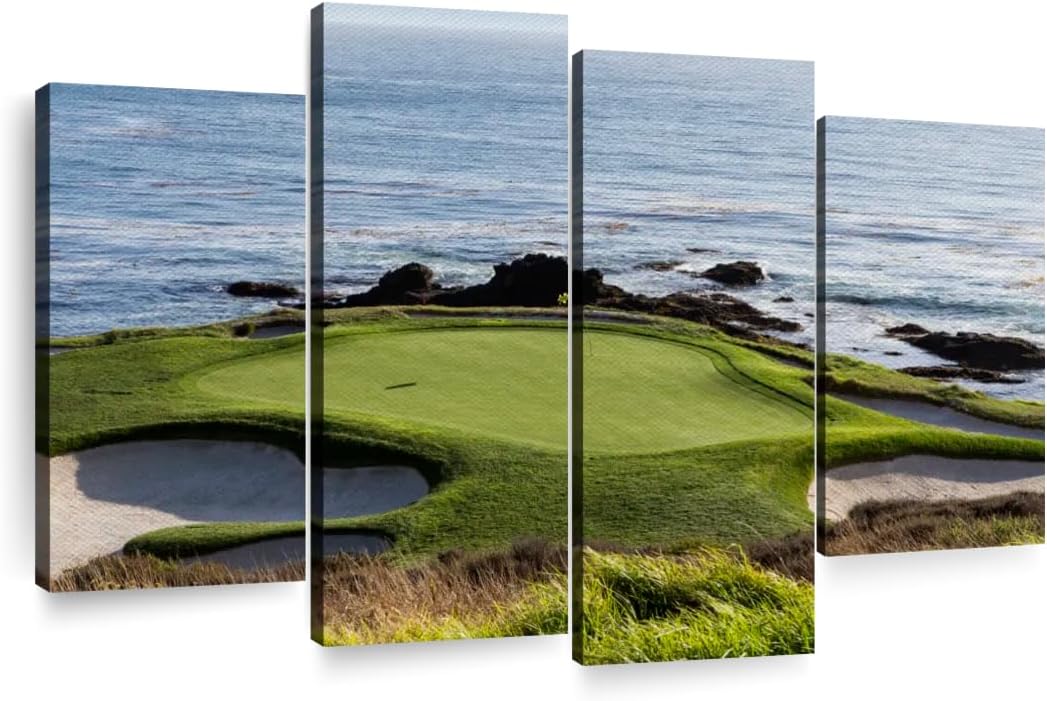 Elephant Stock Pebble Beach Golf Turf Wall Art - Horizontal Canvas - 4-Piece Hallway Wall Decor - Photographic Canvas Print - Brown and Blue Decor for Wall - 68" X 42"