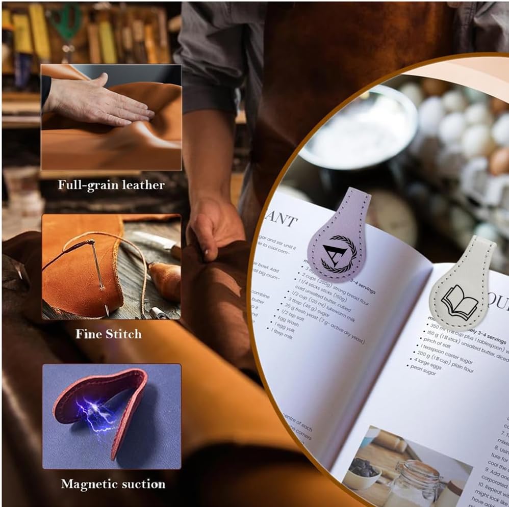 Personlized Magnetic Leather Bookmarks with Initials, Customized Book Marks Clip 26 Letters Bookmark for Reading Women, Men, Kids,Cute Book Markers Meaningful Gift for Book Lovers (Light Brown, H)