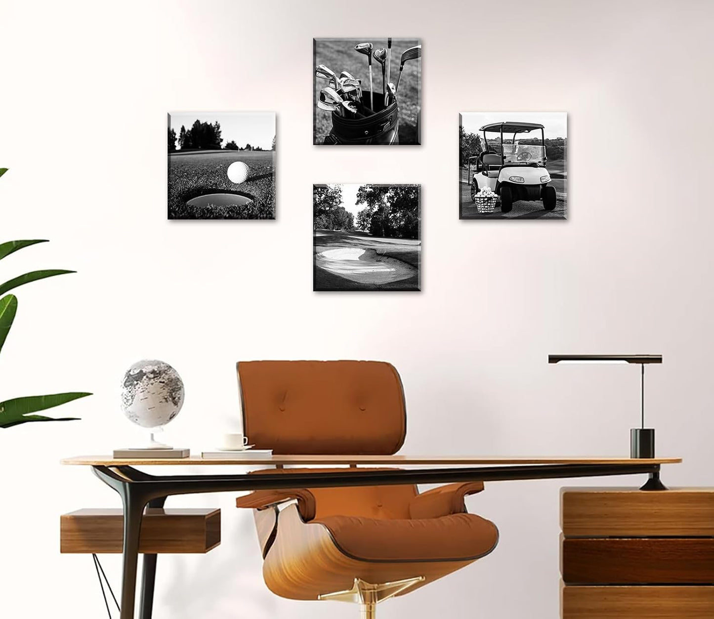 DJSYLIFE Golf Decor Golf Course Wall Art - Sport Poster Black and White Canvas Prints Picture for Modern Home Office Men Bedroom Decoration Stretched and Framed Ready to Hang 12"X12"X4