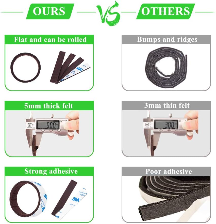 Felt Strips 10Pieces Pack 1x 6 Inches Self Adhesive Brown Furniture Felt Strips Anti Scratch Heavy Duty 5mm Thick Floor Protector for Rocking Chair for Hardwood Floor