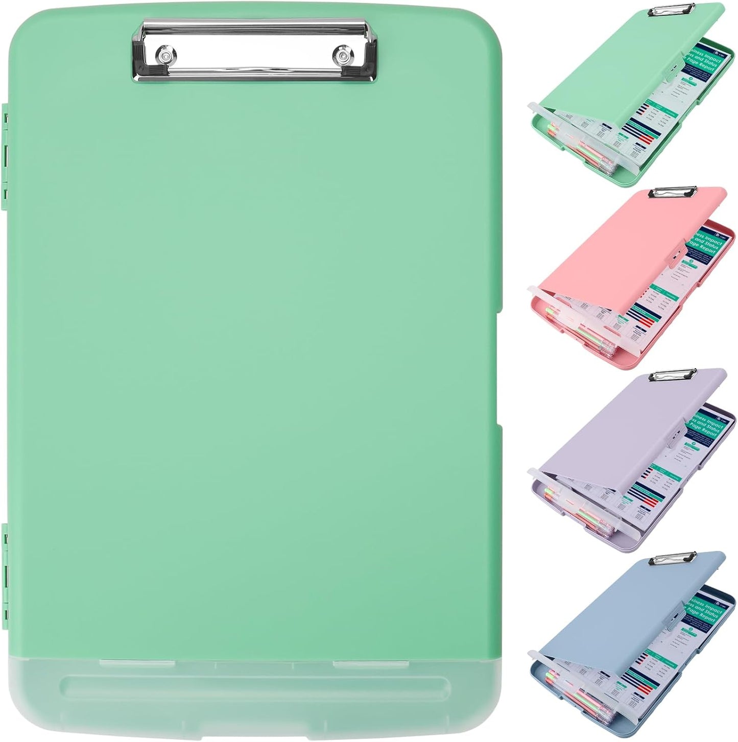 Clipboard with Storage,Storage Clipboard with Pen Holder, A4 Binder Clip Boards 8.5x11 with Low Profile Clip,Side Opening Nursing Clipboards, Clipboards Folder for Office Supplies-Grassy Green
