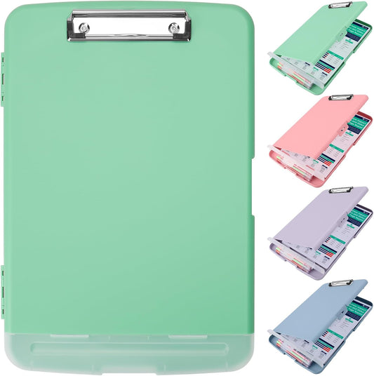 Clipboard with Storage,Storage Clipboard with Pen Holder, A4 Binder Clip Boards 8.5x11 with Low Profile Clip,Side Opening Nursing Clipboards, Clipboards Folder for Office Supplies-Grassy Green