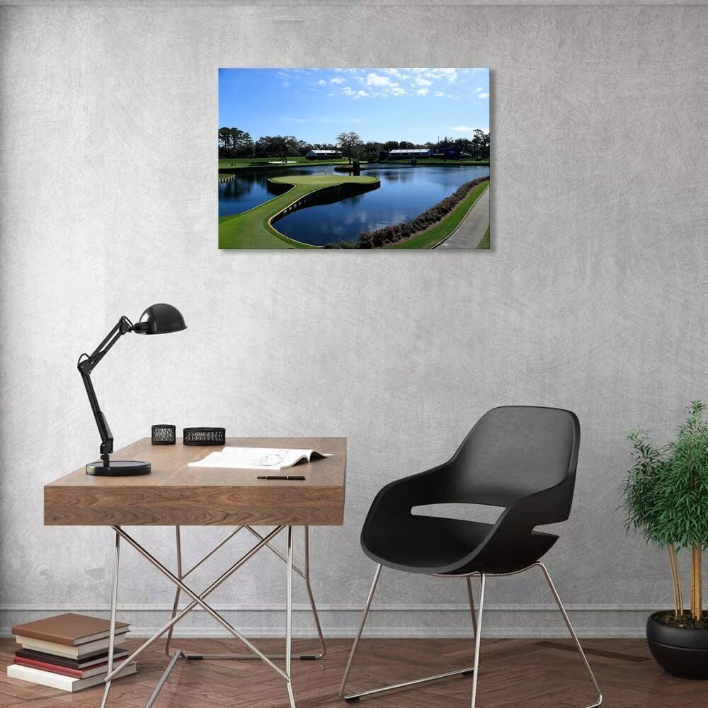TPC Sawgrass Golf Course Wall Art for Living Room Bedroom Office Wall Decor - USA Golf Course Picture Poster Framed Artwork Canvas Prints Golf Art Ready to Hang(12''H x 16''W)