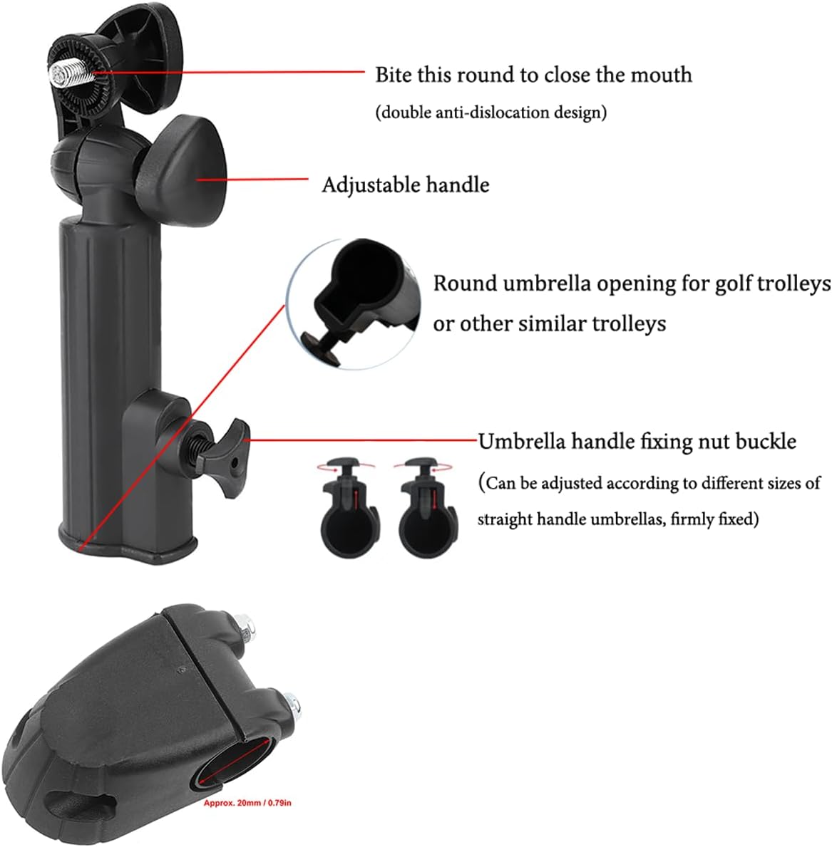 Qiilu Umbrella Holder Universal Umbrella Holder for Golf Push Cart Black Nylon Golf Push Trolley Umbrella Holder Plastic Stand Pull Cart Black