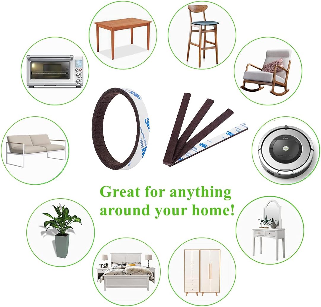 Felt Strips with Adhesive Backing, Felt Furniture Strips, 20Pieces Pack 1/2x 6 Inches, Adehesive Felt Strips for Furniture Brown