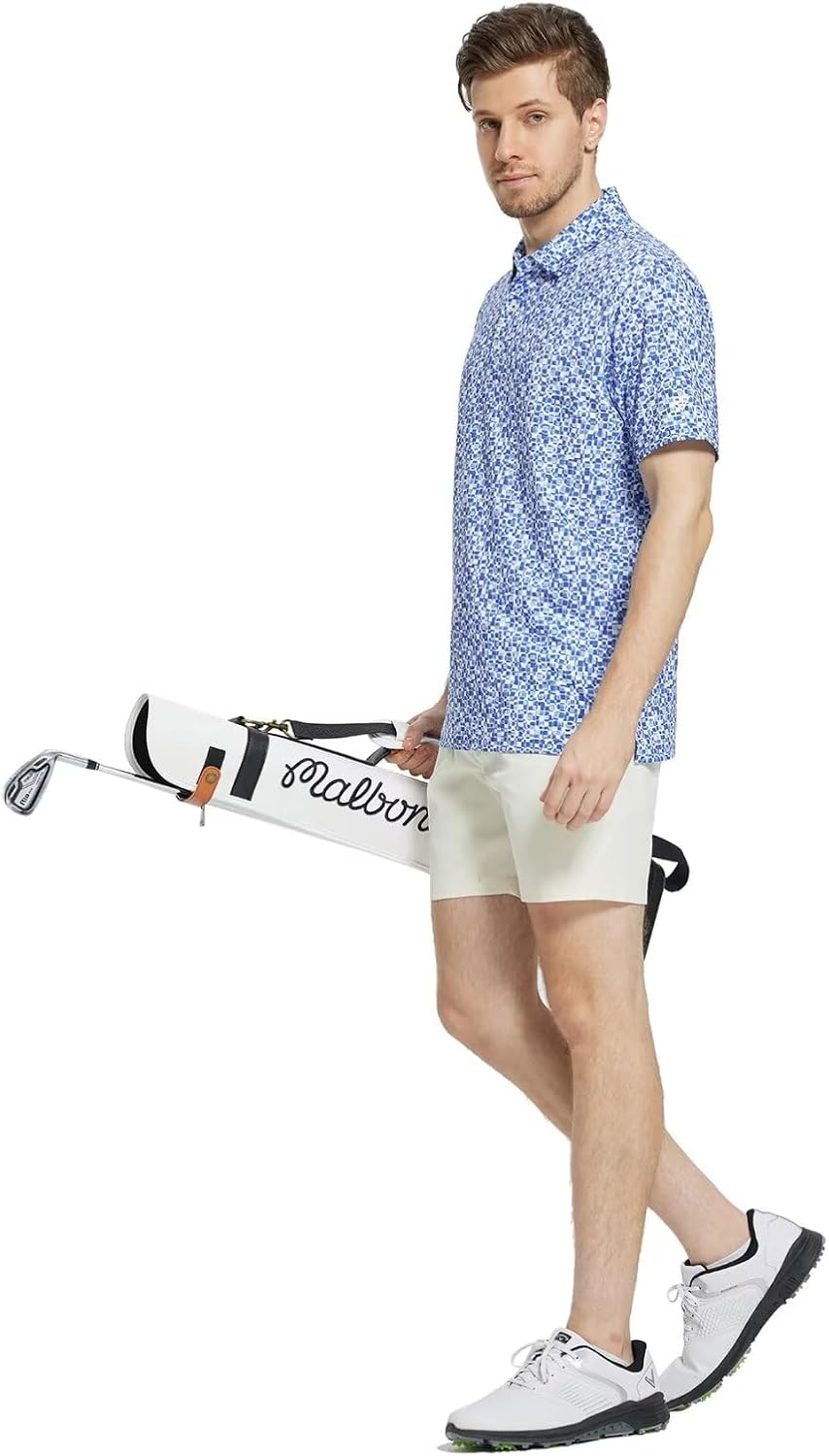 M MAELREG Mens Golf Shirt Short Sleeve Dry Fit Print Moisture Wicking Performance Patterns Collared Polo Shirt