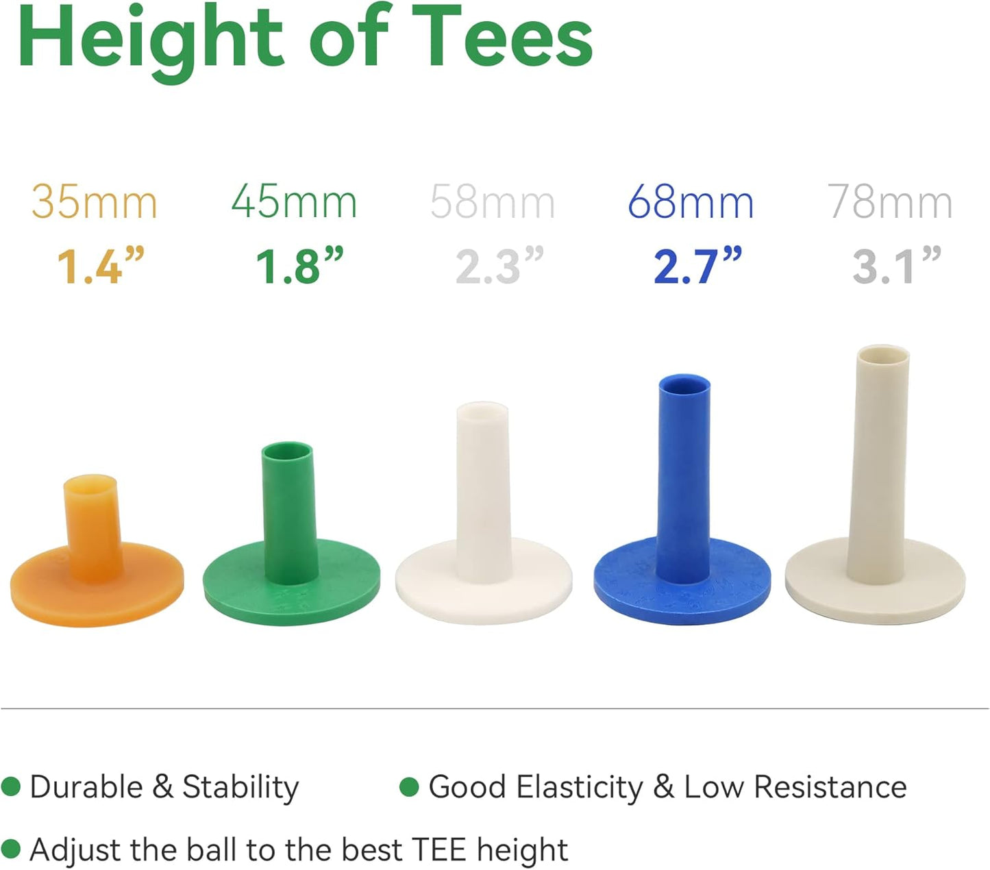 Golf Rubber Tees Practice Training, Driving Putting Chipping Range Mixed Size, Excellent Effect Used with Golf mats and Golf nets, Suitable for Indoor Outdoor Backyard Home Office