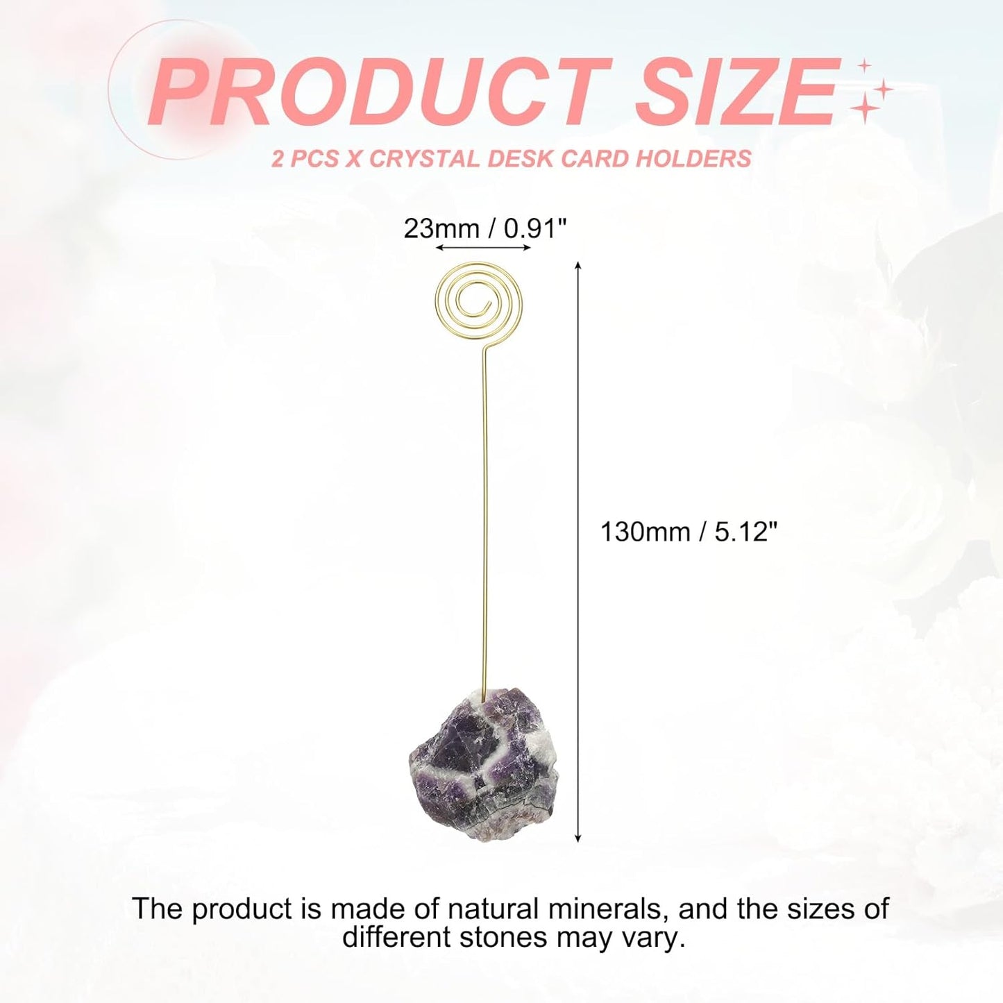 PATIKIL Table Number Holder, 2Pcs Photo Clip Holders Crystal Stone Quartz Desk Card Holder Raw Lollipop Shape Iron Memo Note Photo Stand for Wedding Party Home Office Decor, Purple