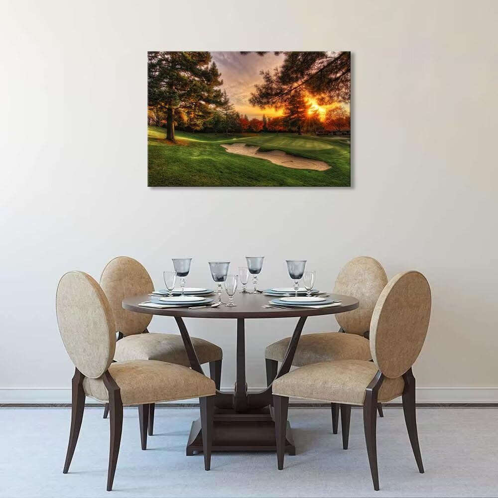 chenchenArt Golf Wall Art for Living Room Bedroom Home Decorations Golf Course and Tree Piture & Poster Picture Poster Canvas Prints Modern Artwork Framed Ready to Hang(12''H x 16''W)