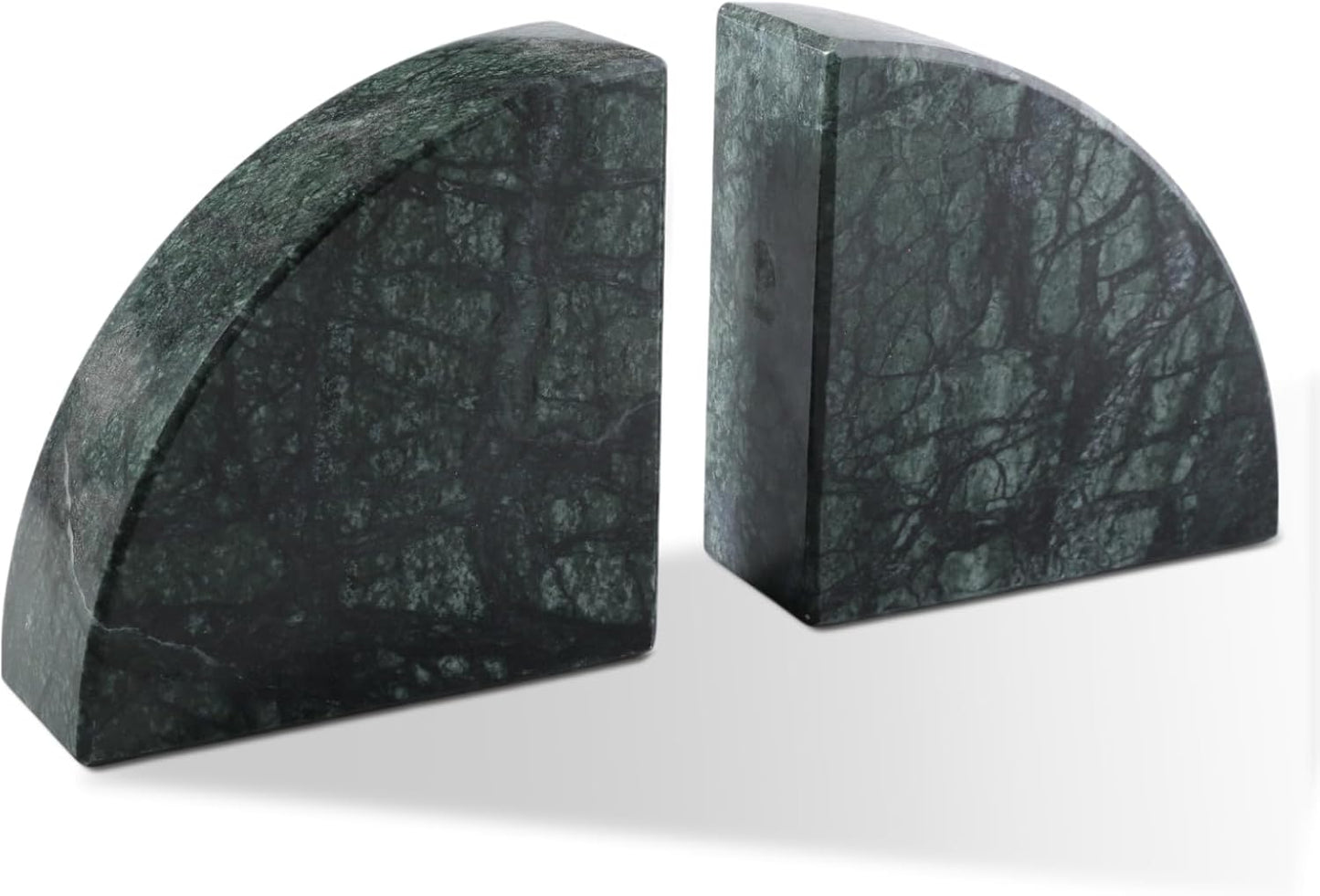 Marble Bookend for Shelves, Non-Skid Bookends for Heavy Books, Heavy Duty Book Stopper for CDs, Luxury Book Shelf Holder, Quarter Circle Design Book Ends Decorative, Indian Green, Set of 2