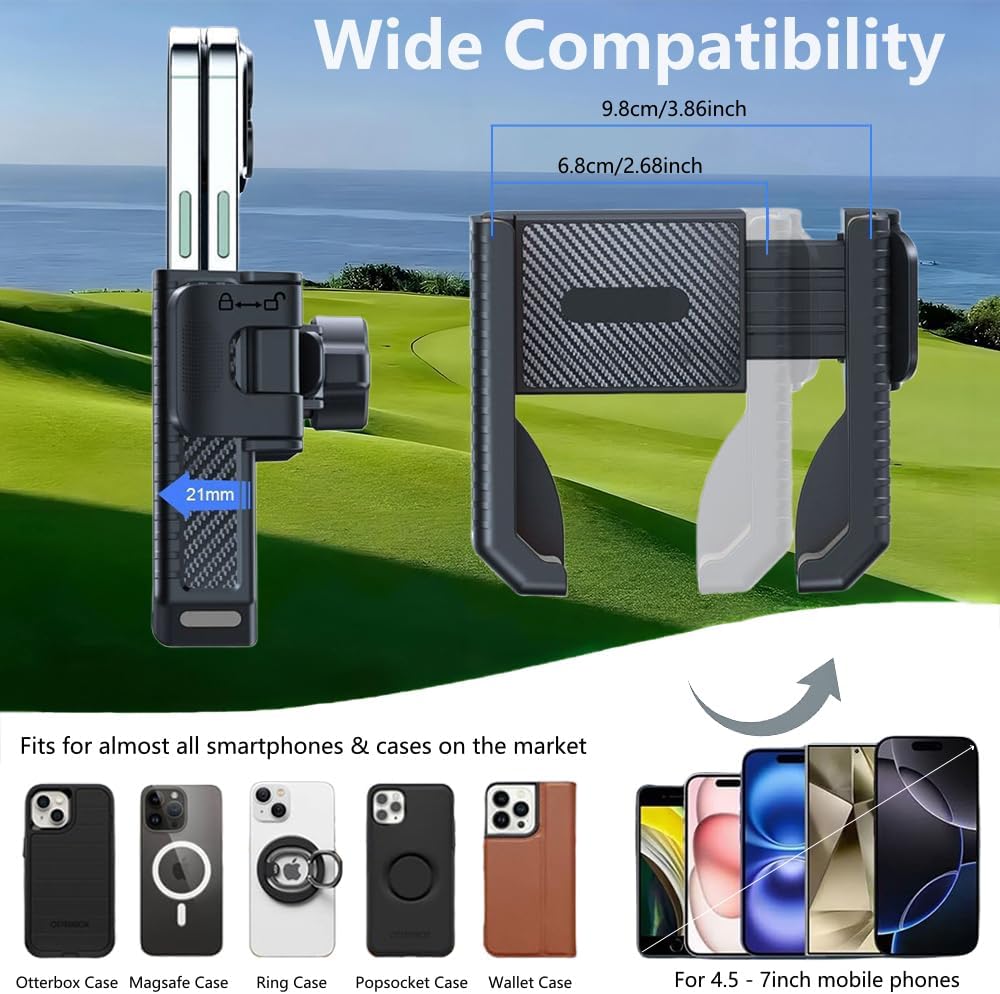 Magnetic Golf Cart Phone Holder: Powerful N52 Magnet Base, Tool-Free Install & 360° Rotatable, Universal Fits EZGO/ Club Car/ Yamaha - Must-Have Golf Accessories for iPhone, Samsung & All Smartphones