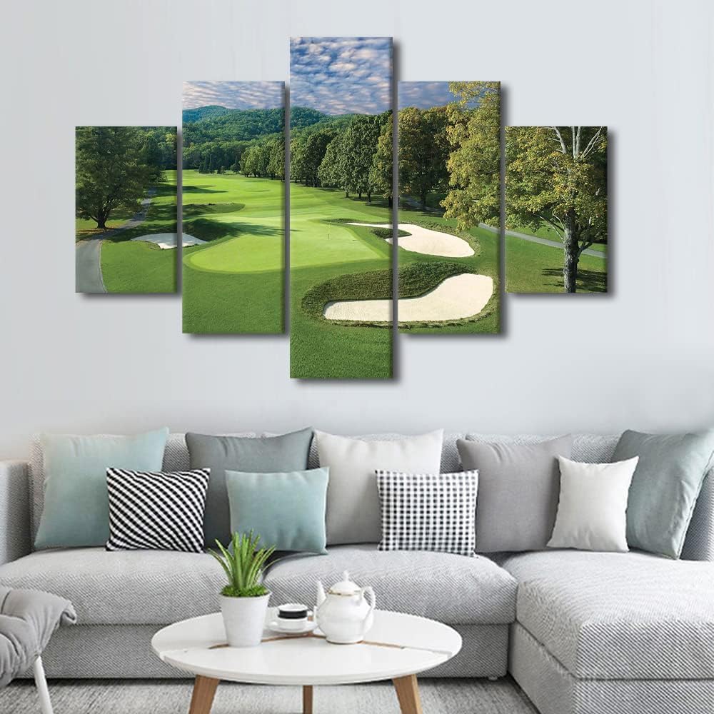 Greenbrier Old White Golf Course Photos Poster Prints Golf Course Field Canvas 5 Panels West Virginia United States Wall Art for Living Room Office Wall Decor Artwork Framed Ready to Hang - 60"Wx40"H