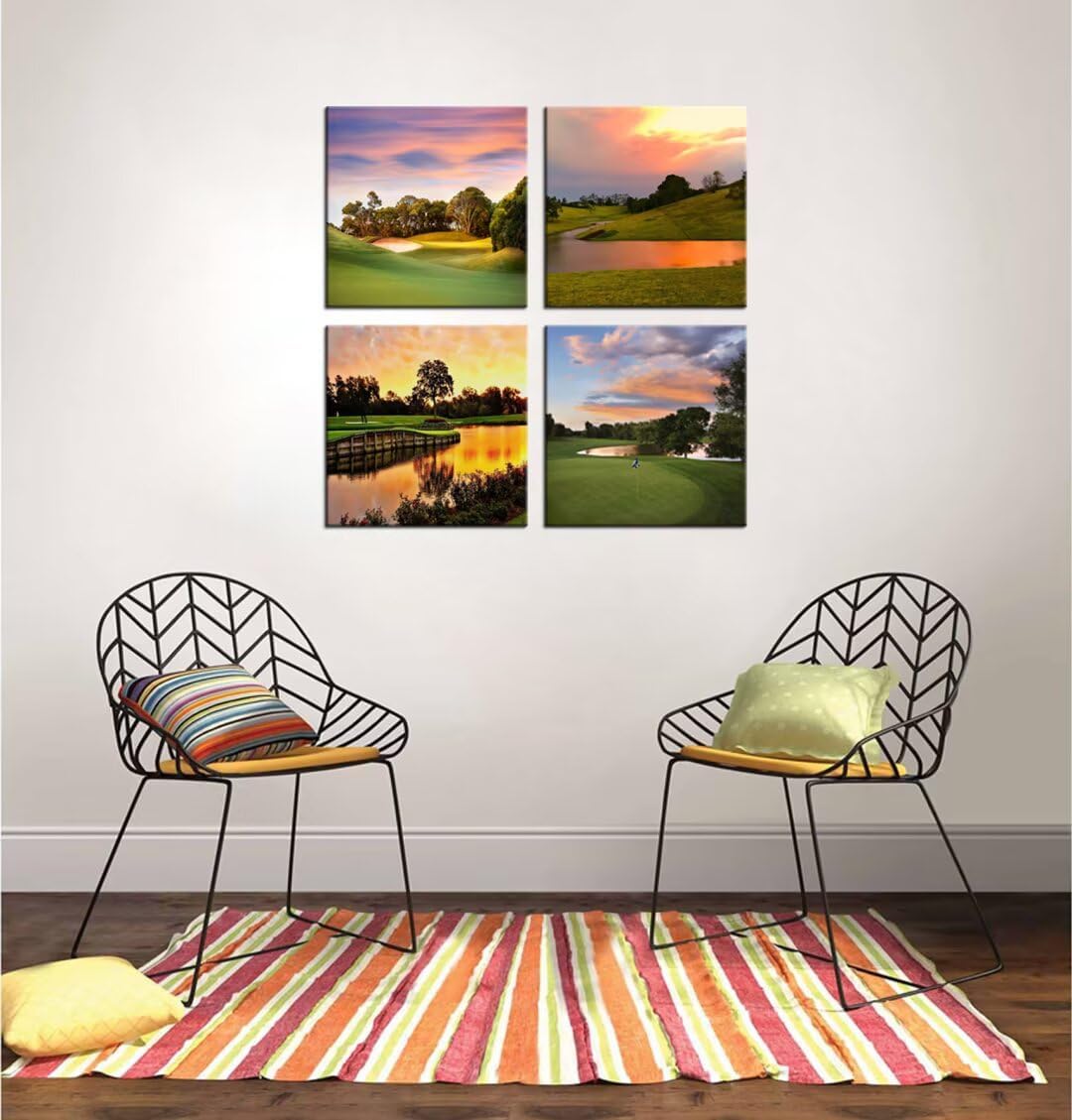 Golf Course Wall Art Pictures Golf Course Poster Canvas Prints USA Golf Artwork Wall Decor for Living Room Bedroom Office Bathroom Home Decorations Framed Ready to Hang (16''W x 16''H x 4)