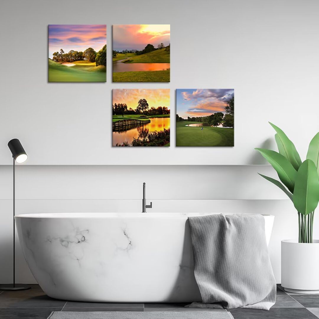 Golf Course Wall Art Pictures Golf Course Poster Canvas Prints USA Golf Artwork Wall Decor for Living Room Bedroom Office Bathroom Home Decorations Framed Ready to Hang (20''W x 20''H x 4)
