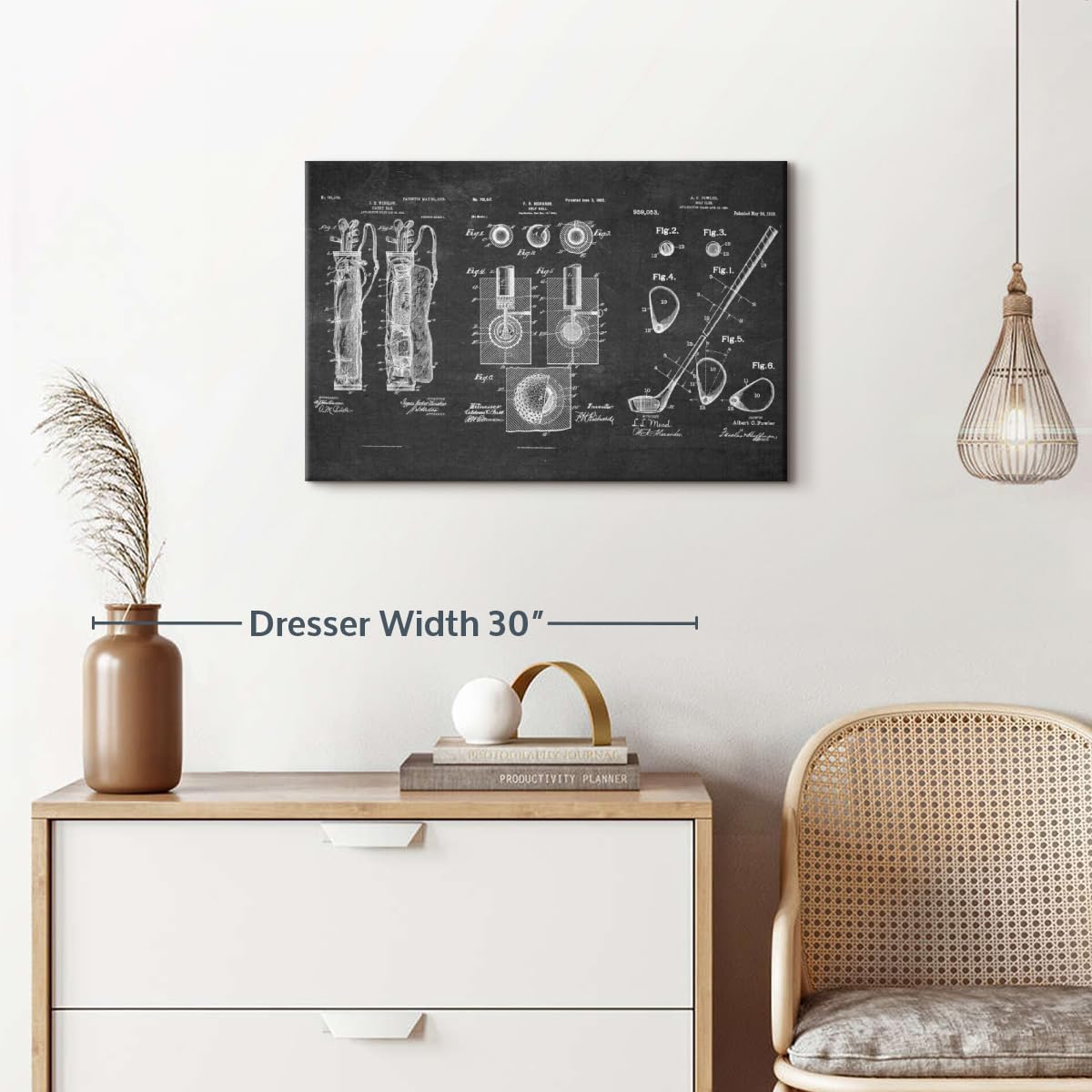 ElephantStock Golf Patents Canvas - 1 Panel Sports Patent Wall Art Decor - Sports Decorations for Boys Room - Wall Art and Office Decor - 24" X 16"