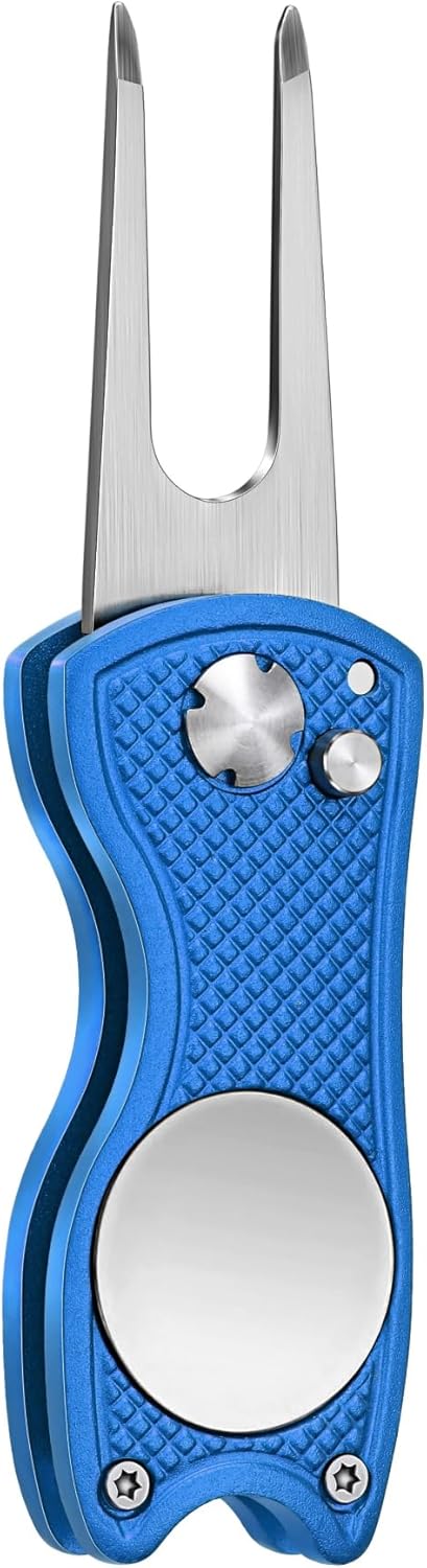 Mile High Life Golf Divot Repair Tool, All Metal Foldable Divot Tool with Pop-up Button & Magnetic Ball Marker, 2-6 Pack