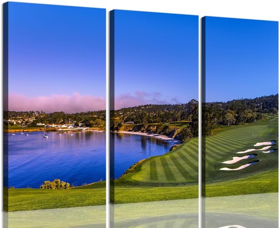 USA Monterey California Pebble Beach Golf Course Wall Art for Living Room Bedroom Bathroom Home Decorations Golf Club Pictures Posters Framed Artwork Canvas Prints Ready to Hang(20''W x 40''H x3)